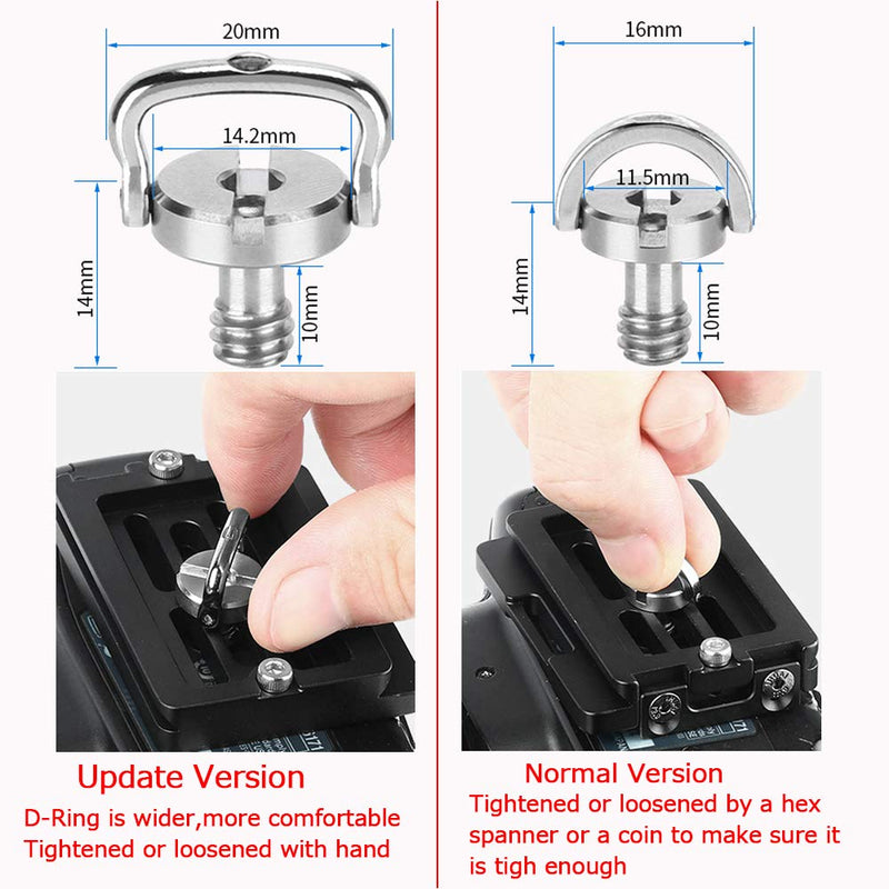 FOTOBETTER 1/4 Thread D-Ring Stainless Steel Camera Screw Quick Release Camera Fixing Screws with Standard 1/4-20 Thread for Camera Tripod Monopod QR Quick Release Plate Mounting Screw 10mm Length 1/4 D-Ring Screw