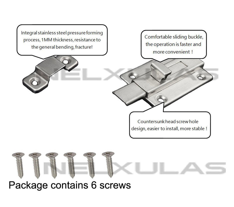 NELXULAS Stainless Steel Door Latch Sliding Lock Barrel Bolt (4-1/5") 4-1/5"