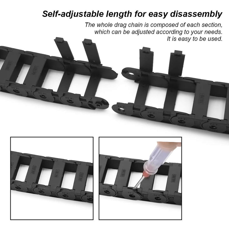 LMioEtool R38 18mm x 38mm(Inner H x Inner W) Black Plastic Cable Wire Carrier Drag Chain 1M Length for CNC, with End Connectors - Bridge Type (Inner Side openable) 18*38