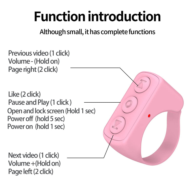 Vekesen TIK Tok Kindle App Bluetooth Remote Control Page Turner TikTok Remote Scrolling Ring clicker for iPhone iPad Camera Remote Shutter Selfie Button (Cherry Blossom Pink) Cherry Blossom Pink