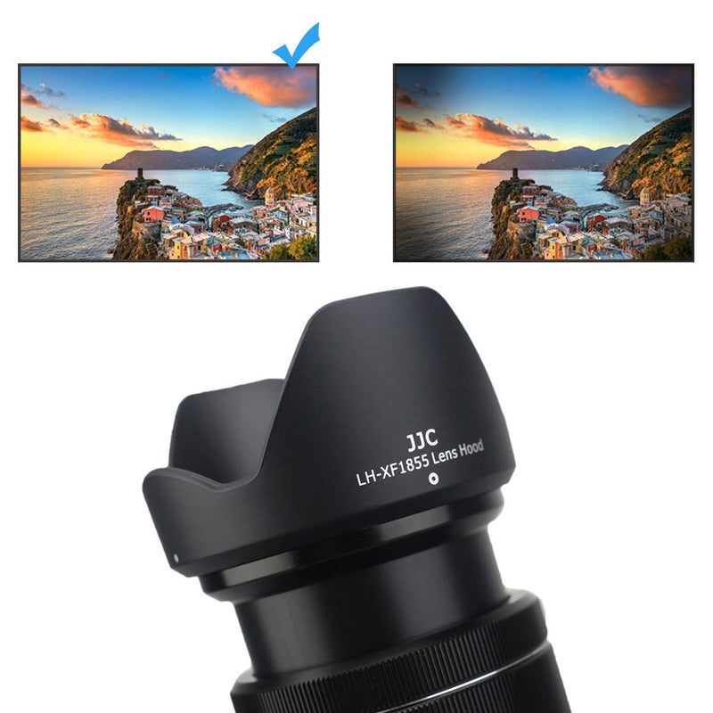 Camera Lens Hood JJC Lens Shade for Fuji Fujifilm FUJINON XF 14mm F2.8 R & FUJINON XF18-55mm F2.8-4 R LM OIS Replaces Fujifilm 14/18-55 Lens Hood Reverse Attaching Non-Glare Matte Finish -Black