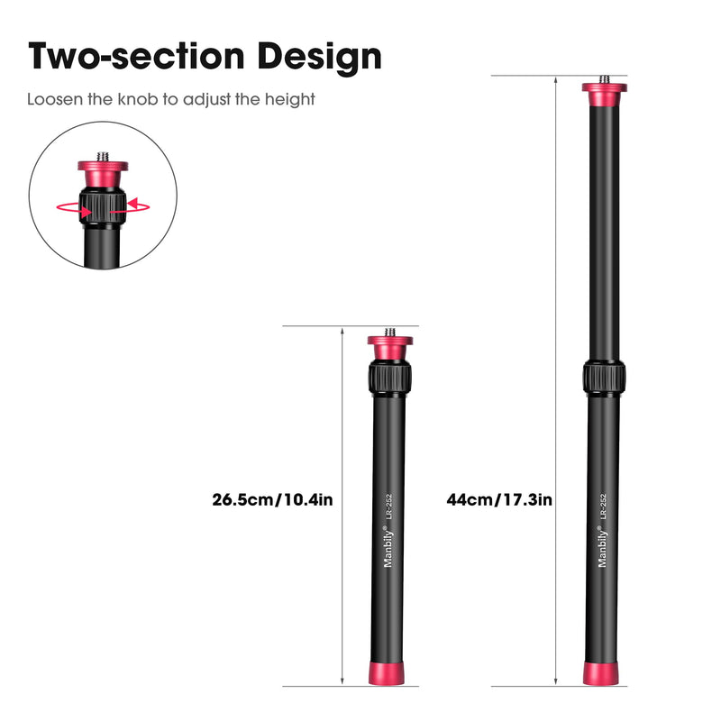 Manbily Gimbal Extension Pole Aluminium Tripod Centre Column Extension Rod 1/4" Thread 2 Section Tube for DJI OSMO Mobile 2 Zhiyun Smooth 4/Q Monopod DSLR Camera Phone Photo Selfies Video Vlog