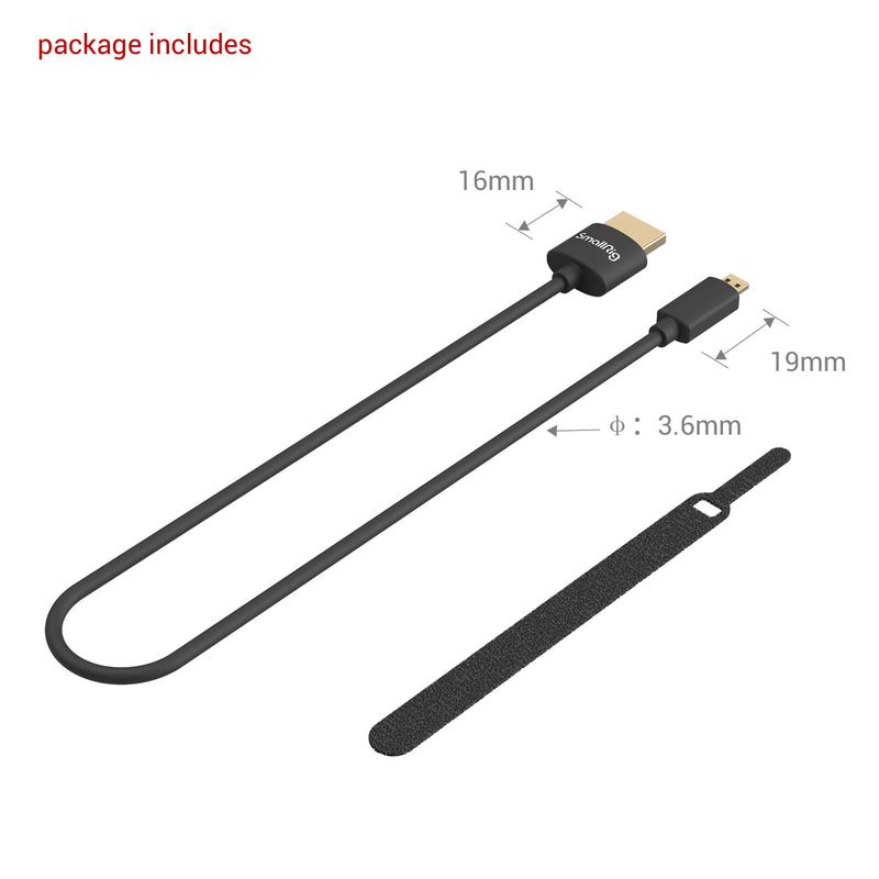 Micro HDMI to HDMI Cable, SmallRig Ultra Thin HDMI Cable 35cm/1.15Ft, Super Flexible Slim High Speed 4K 60Hz HDR HDMI 2.0, Compatible with GoPro Hero 7/6 / 5, Sony A6600 / A6400-3042