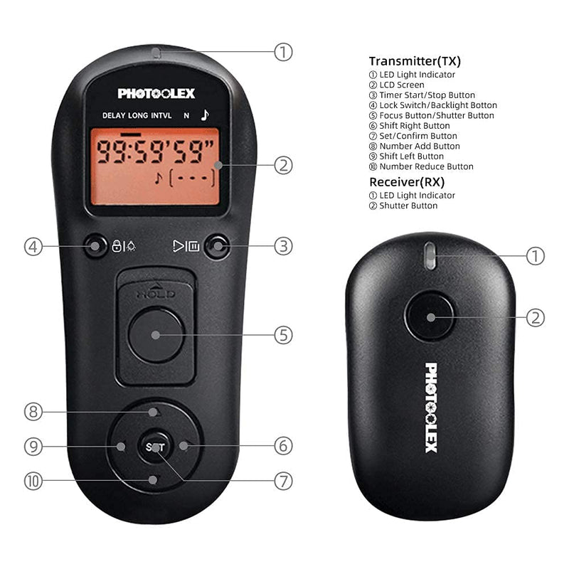 PHOTOOLEX Wireless Intervalometer Timer Remote Control Shutter Release for Sony A6000 A6100 A6300 A6400 A6500 A6600 A1 A7 A7II A7III A7R A7RII A7RIII A7RIV A7S A7SII A9 RX100 VII VI VA & More…