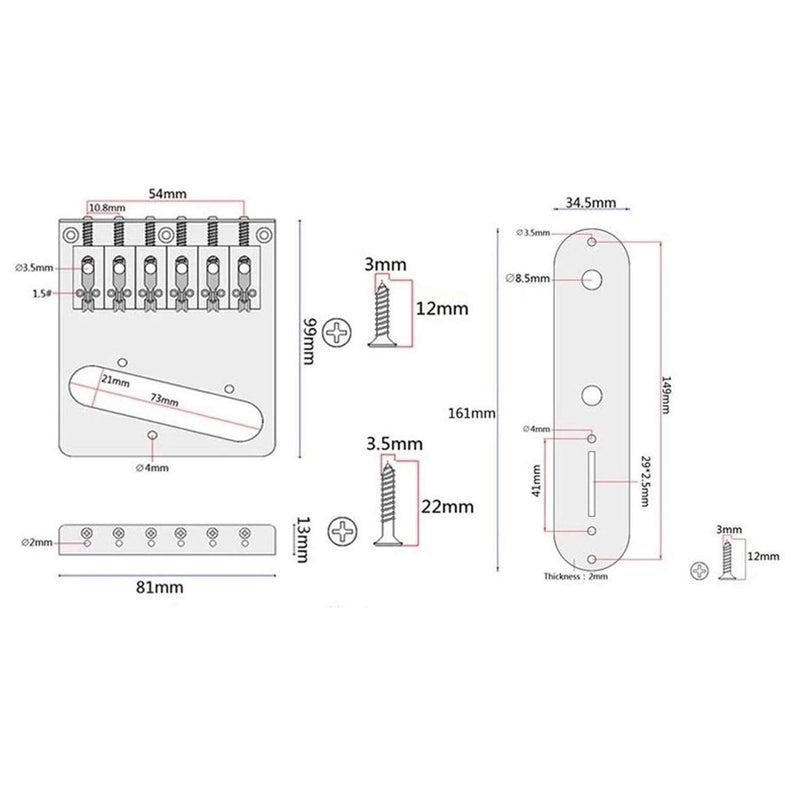 WANBY Professional 6 String Saddle Bridge Plate Beautiful Decorative Pattern for Tele Electric Guitar (Sliver) Sliver