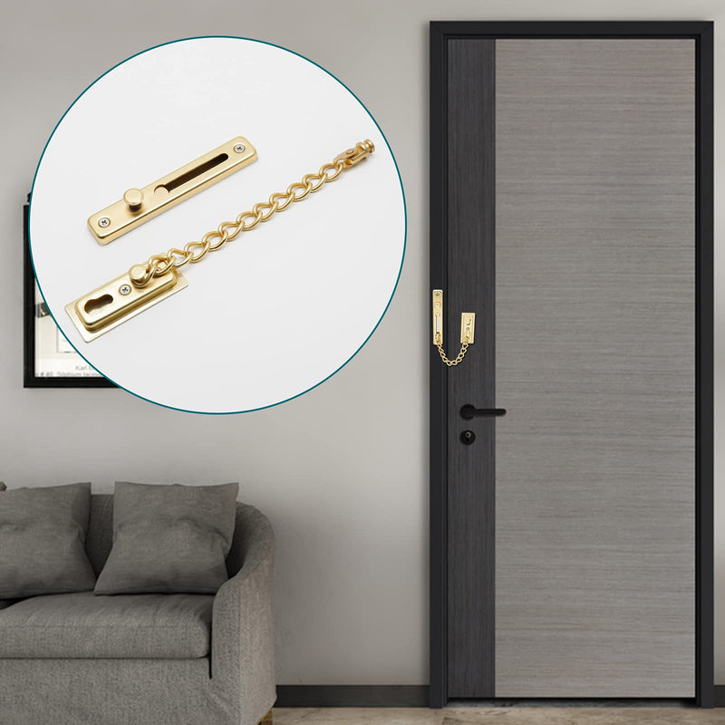 Bonsicoky 2 Pack Door Chain Lock with Spring, Stainless Steel Security Door Chain Guard, Anti-Theft Press Lock for Door, Window - Gold