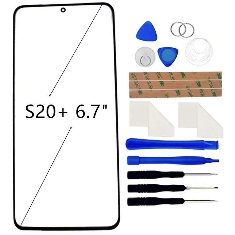 Front Screen Glass Outer Panel Lens Replacement +OCA Repair Tools Kit Compatible with Samsung Galaxy S20+ 5G G986 G986B G986U 6.7inch Black Adhesive S20+ 5G(6.7")