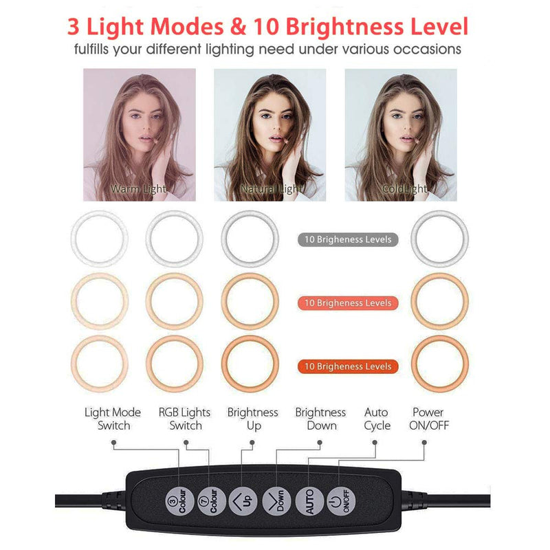 VLOG Essentials 8 INCH Full Color RGB LED Ring Light 360° Rotation with Phone Cradle Remote and Tripod