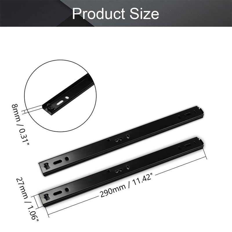 MroMax 12Inch Cold Rolled Steel Drawer Slides, 2 Fold Ball Bearing Slide Track Rail 2 Sections Steel Heavy Runners Ball 27mm Wide 55lbs Capacity Black 1 Pair 1 Pairs