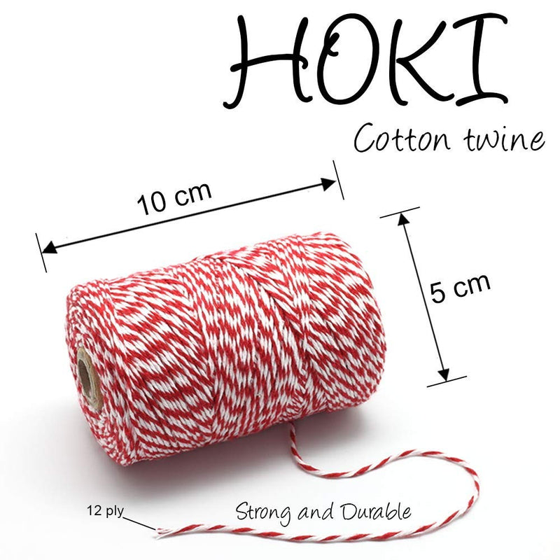 [AUSTRALIA] - HOKI Cotton Bakers Twine Red & White 328 Feet (100M), Packing String, Durable Rope for Gardening, Decoration, Tying Cake and Pastry Boxes, Crafts & Gift Wrapping, for Art and Craft 100M 