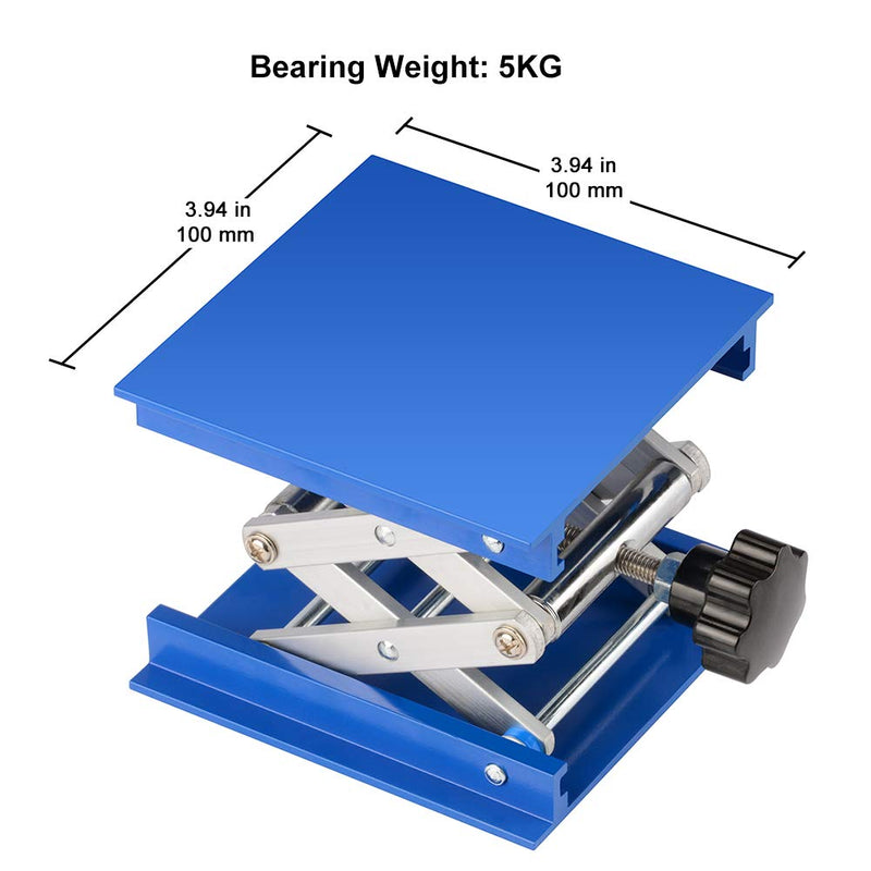 stonylab 4x4 inch Lab Jack, 100x100 mm Anodized Aluminum Top Deck Laboratory Support Jack Platform Lab Lift Stand Table Scissor Jack with 5 KG Support Weight, 45 to 140 mm Vertical Lift Range 100 x 100 mm