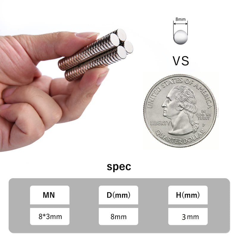 RHINOCATS 45 pcs Refrigerator Magnets，Fridge Magnets，Round Ferrite Magnets, Multi-Use for Office, Hobbies, Crafts and Science, Tiny Size：8mm x 3mm(DxH) 8x3mm45Packs