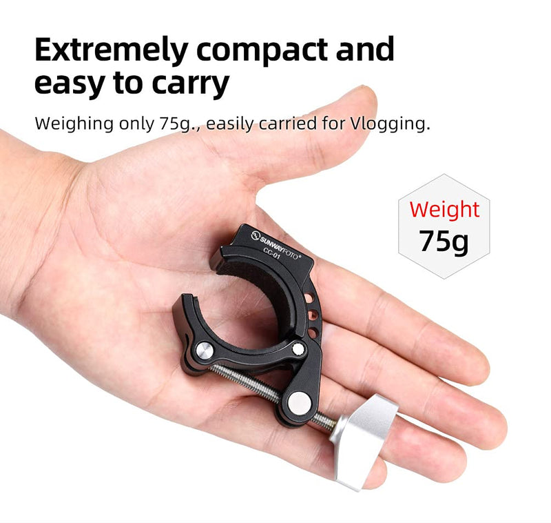 SunwayFoto Titan Tube Clamp CC-01 Accessory / Magic Arm Mount w 1/4" & 3/8" Sockets Ideal for 32mm & 36mm Legs
