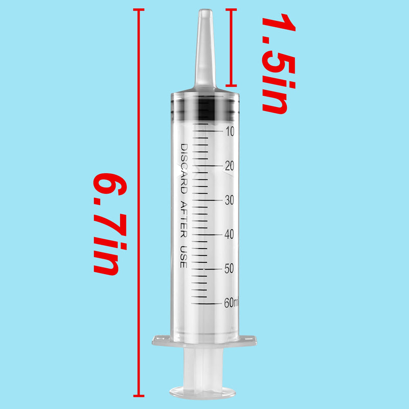 6 PACK 60 ML Large Syringes ,Plastic Garden Industrial Syringes for Scientific Labs, Measuring, Watering, Refilling, Filtration Multiple Uses