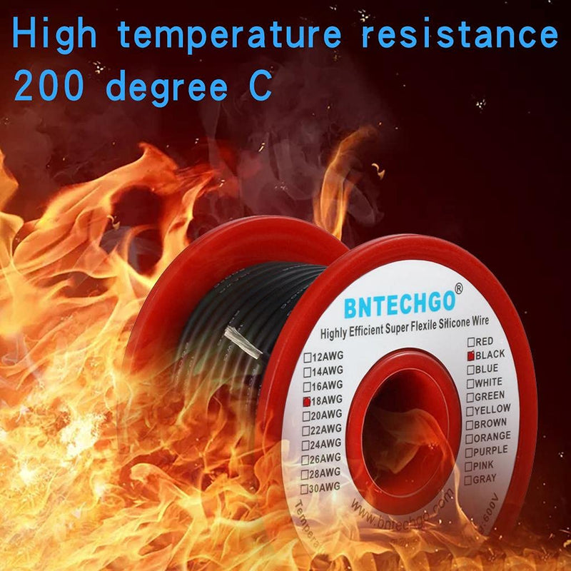 [AUSTRALIA] - BNTECHGO 18 Gauge Silicone wire spool 50 ft Black Flexible 18 AWG Stranded Tinned Copper Wire silicone wire 50ft 18 Gauge Silicone Wire Black 