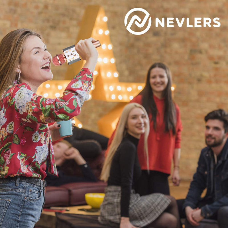 Nevlers Karaoke Microphone with Wireless Bluetooth Speaker and Recording Options, Easy to Use Portable Handheld Karaoke Machine for Kids and Adults - Rose