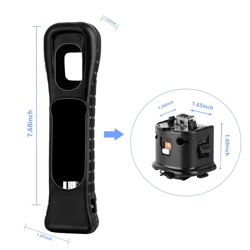 XiQiDianr 2 Motion Plus Attachment and 2 Silicon Case for Nintendo Wii Remote Controller, Motion Plus Adaptor Sensor Accelerator Replacement for Wii Motion Plus Adapter（Black） Black