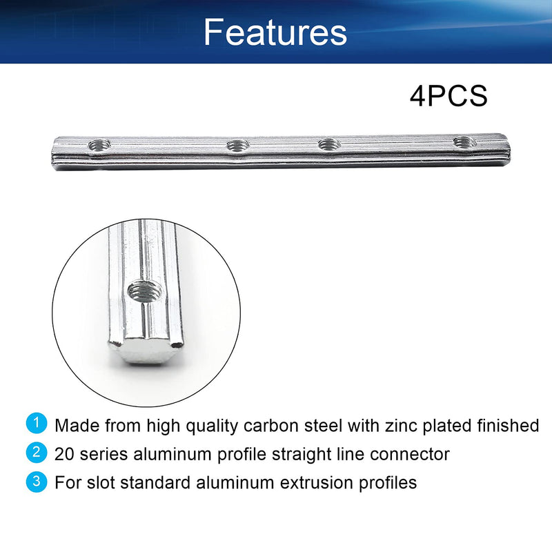 Yinpecly Carbon Steel Straight Line Connector 3.94 Inch Joint Bracket Hardware for 3D Printer Parts 2020 Series T Slot 6mm Aluminum Profile with Screws Silver Tone 4pcs