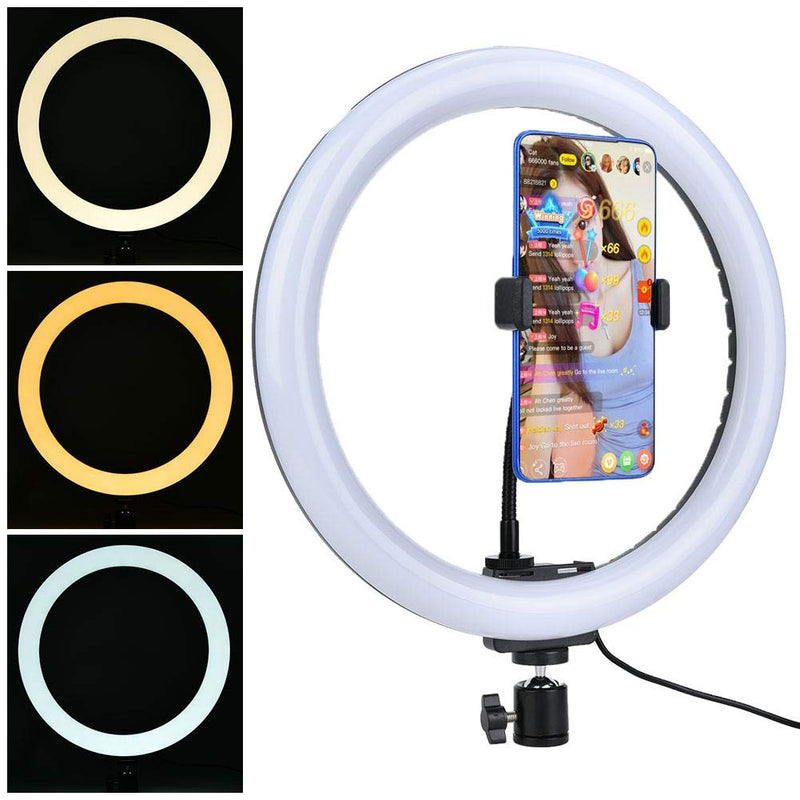 LED Ring Light - 12W 12 Inch Video Light - 3 Adjustable Colors, USB Charging, with Ball Head Phone Clip, 160 LED Camera Photo Video Lighting Kit for Portrait Video, Vlog, Makeup