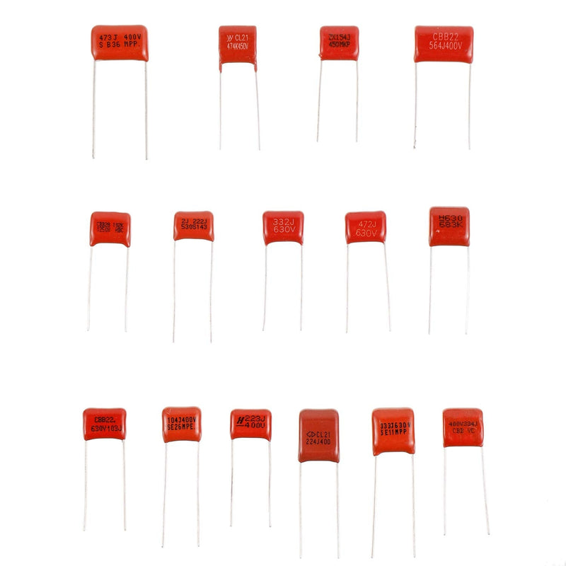 BOJACK 15 Values 150 Pcs Metallized Polypropylene Film DC Capacitor 400V/0.01uF ~ 0.56uF 630V/ 0.001uF ~ 0.068uF Assortment Kit