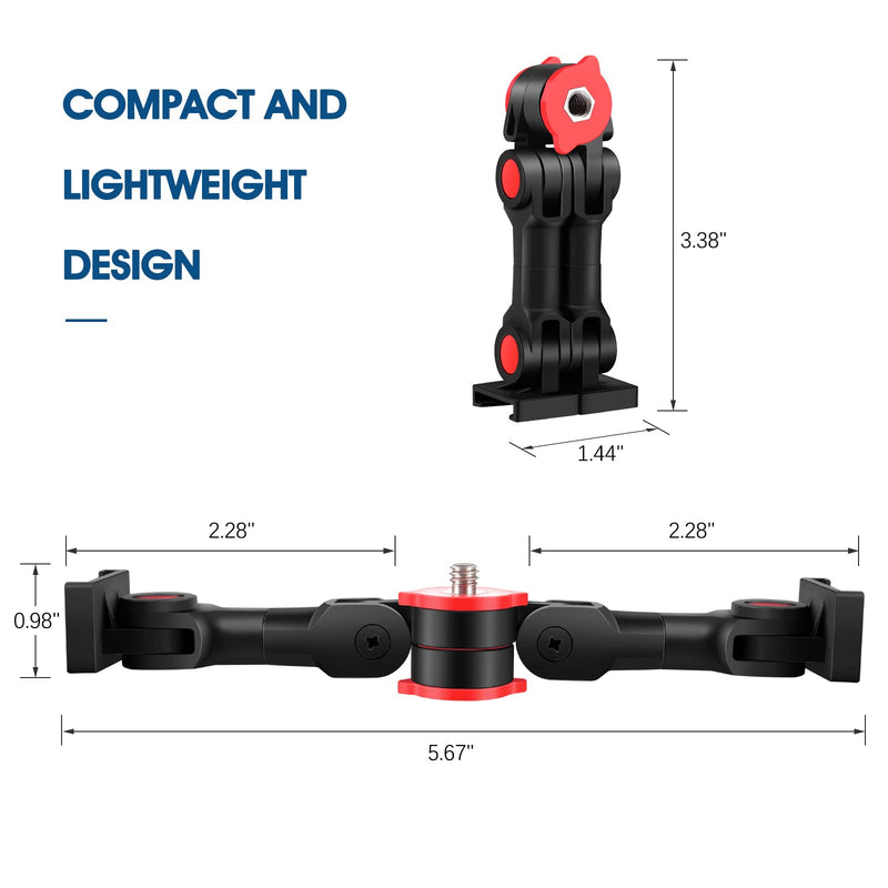 ChromLives Cold Shoe Mount Adapter with Phone Clip,Rotatable Dual Cold Shoe Extension Bracket Hot Shoe Mount Adapter for Led Light/Microphone Red