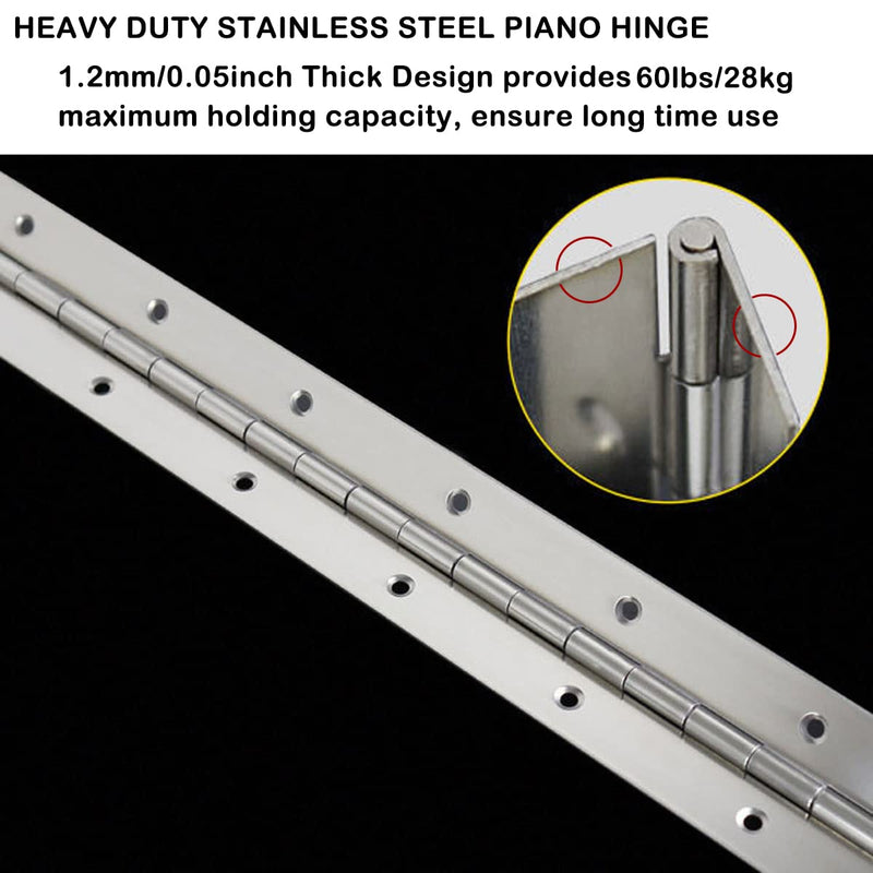 2PCS 20Inch Continuous & Piano Hinges, Heavy Duty Stainless Steel Piano Hinge with Hole, 0.05" Thickness/1.2" Open Width Folding Cabinet Door Butt Hinge