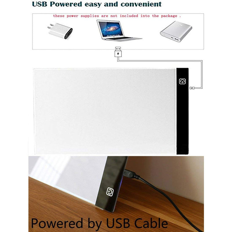 A4 Ultra-Thin Portable LED Light Box Tracer USB Power Cable Dimmable Brightness LED Artcraft Tracing Light Box Light Pad for Artists Drawing Sketching Animation Stencilling X-ray Viewing LED pad a4 + a4 paper pad (100pcs paper)