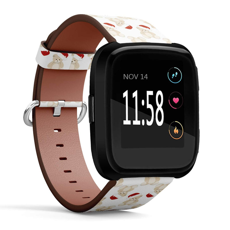 Compatible with Fitbit Versa/Versa 2 / Versa LITE - Quick Release Leather Wristband Bracelet Replacement Accessory Band - Christmas Teddy Bear