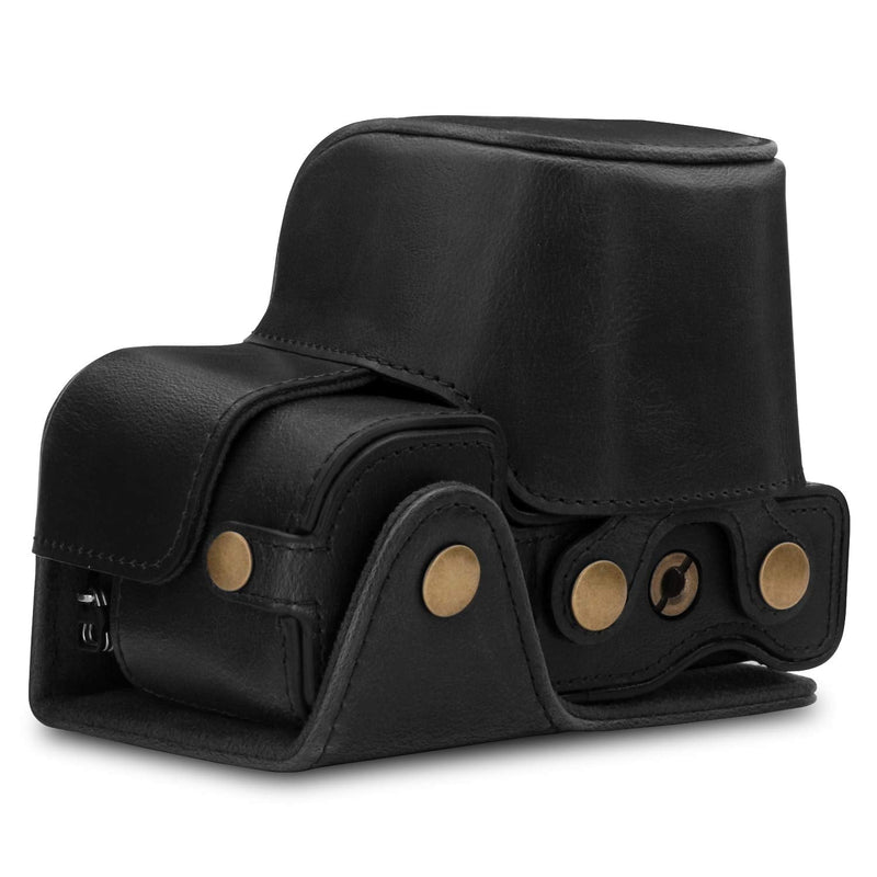 MegaGear Ever Ready Leather Camera Case Compatible with Sony Alpha A6100, A6400 (16-50mm) Black