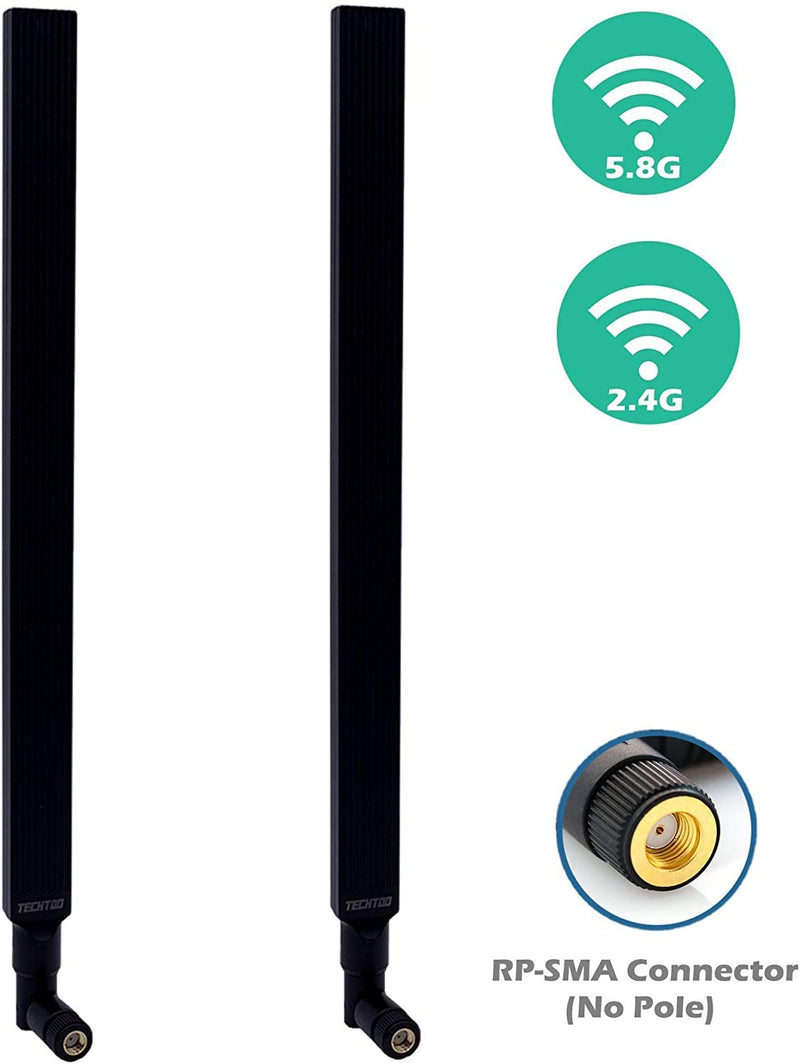 TECHTOO WiFi Antenna Dual Band 9 dBi 2.4/5.8GHz for Router AP - Security IP Camera - USB Card Adapter - PCI PCIe Cards - Range Extender - PC Desktop - Drone - PS4 Build (RP-SMA 2-Pack) RP-SMA 2-Pack