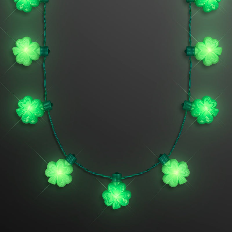 Green Light Up Shamrock String Necklace for St Patrick's Day