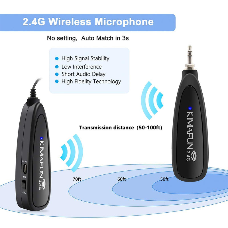 [AUSTRALIA] - Wireless Microphone Headset, Kimafun 2.4G Wireless Microphone System Transmitter & Receiver, Headset and Handheld 2 in 1 for Voice Amplifier, Recording, Speaking, Online Chatting (G100) 