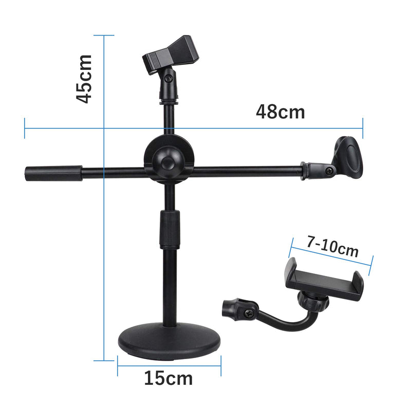 MOFIY Multifunction Desktop Microphone Stand Portable Round Base Mic Stand With Microphone Clip and Phone Clip Compatible For Game Karaoke Live Broadcast Studio Recording YouTube Skype Live Online