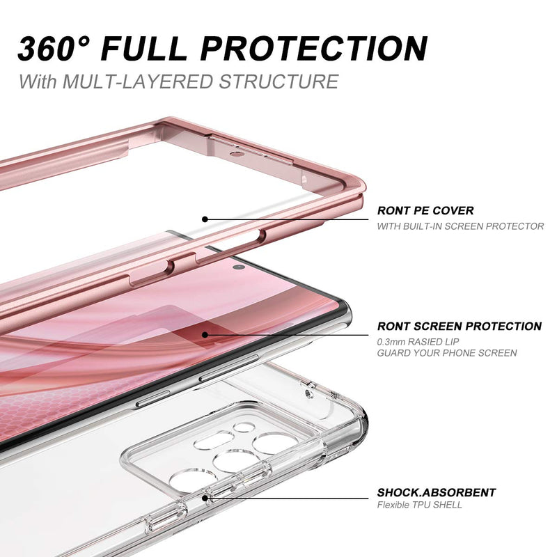 SURITCH Clear Case for Samsung Note 20 Ultra,[Built in Screen Protector]Full Body Protection Hard Shell+ TPU Bumper Shockproof Rugged Protective Cover for Samsung Galaxy Note 20 Ultra 6.9"(Rose Gold) Rose Gold