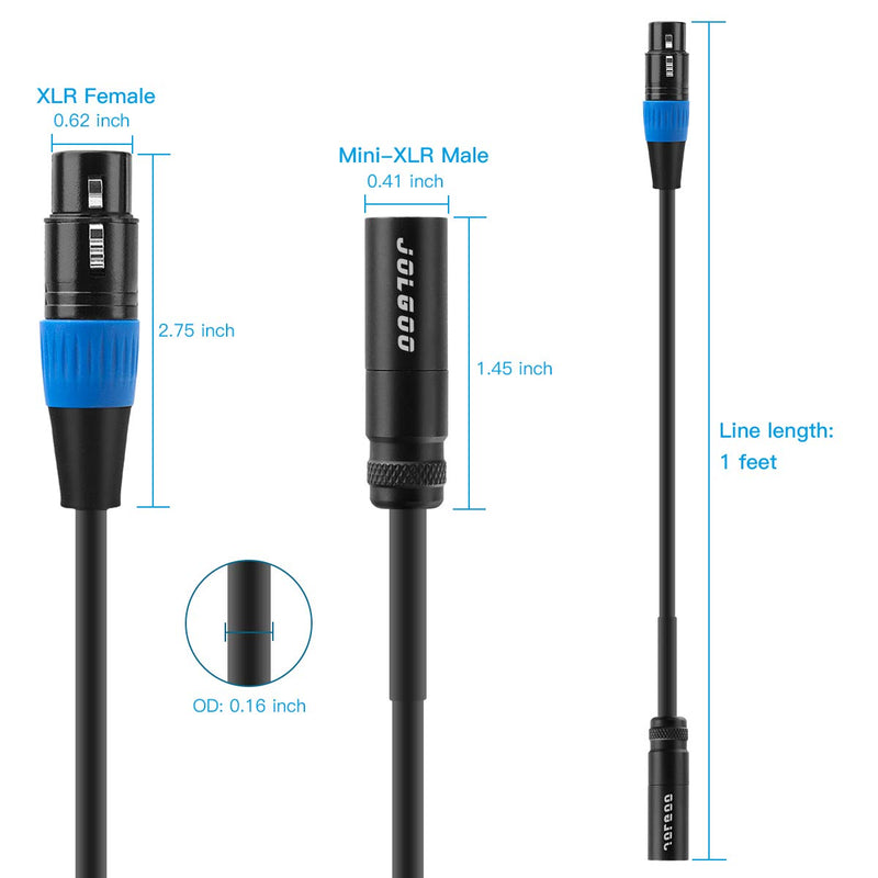 [AUSTRALIA] - Mini XLR Male to XLR Female Adapter Cable, 3-pin Mini XLR Male to XLR Female Adapter Cable, for BMPCC 4K Camera Video Assist 4K Sharp 8K, 1 Feet - JOLGOO 