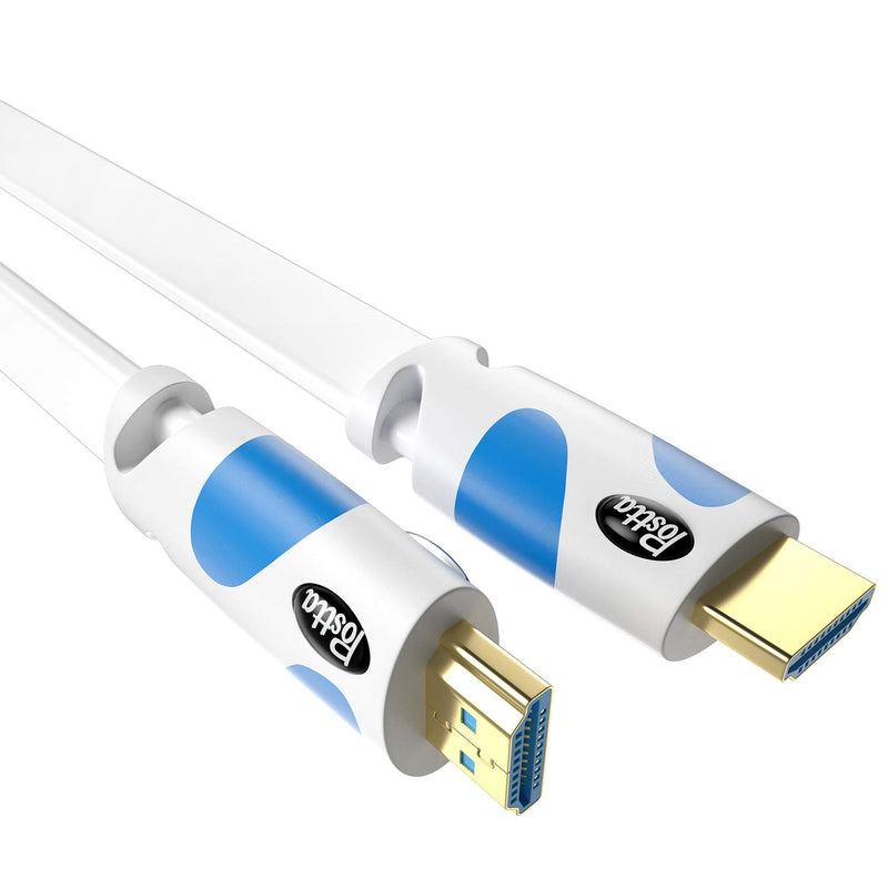 Flat HDMI Cable 30 Feet Postta 4K HDMI2.0 Cable Support 4K(2160P),3D,1080P,Ethernet,Audio Return(White-Pale Blue) 30FT Pale Blue