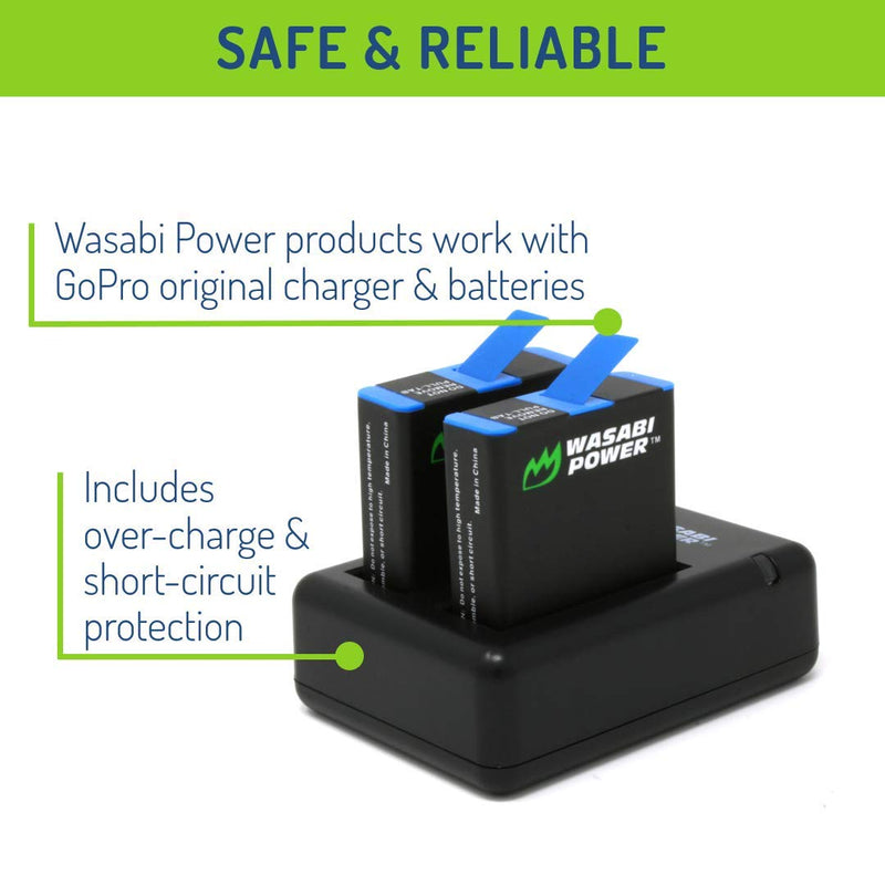 Wasabi Power HERO8 Battery (2-Pack) and Dual Charger for GoPro Hero 8 Black (All Features Available), Hero 7 Black, Hero 6 Black, Hero 5 Black, Hero 2018, Fully Compatible with Original