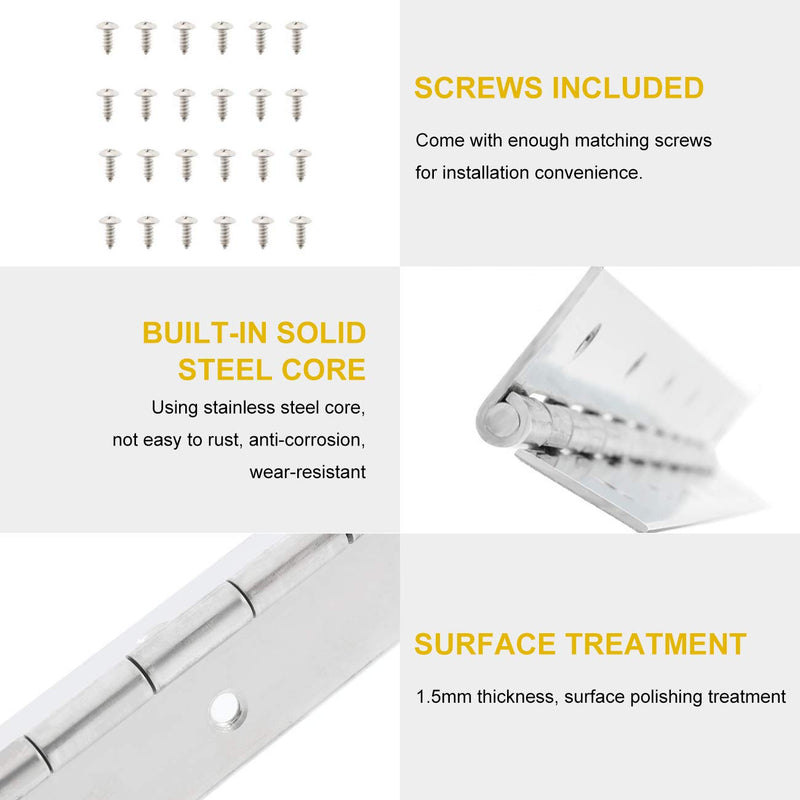 BEAMNOVA 2 Pcs Piano Hinge Continuous Hinges 2x12 Inch 304 Stainless Steel with Screws