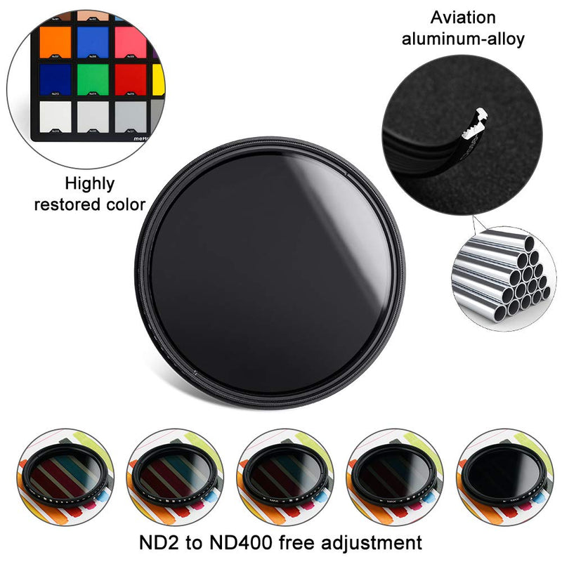 55mm ND Filter Slim Variable ND Neutral Density Filter Adjustable ND Fader ND2-ND400 Lens Filter for Canon Nikon Sony Pentax Olympus Fuji DSLR Camera 55mm