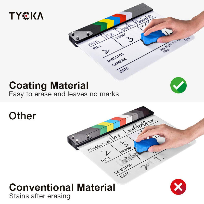 TYCKA Acrylic Film Clapboard Dry Erase Director 10"x12" Movie Film Clapper Coating Board Slate with Color Sticks White