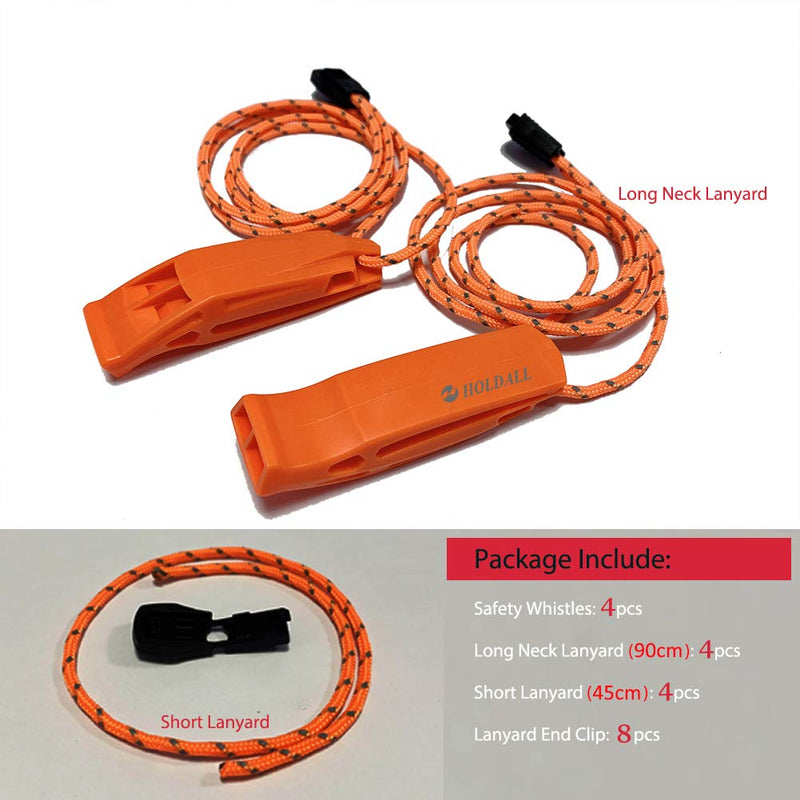 HOLDALL Emergency Whistle with Lanyard, Safety Whistle for Outdoors Camping Survival Kayak Boating & Signaling (Orange-4pack)