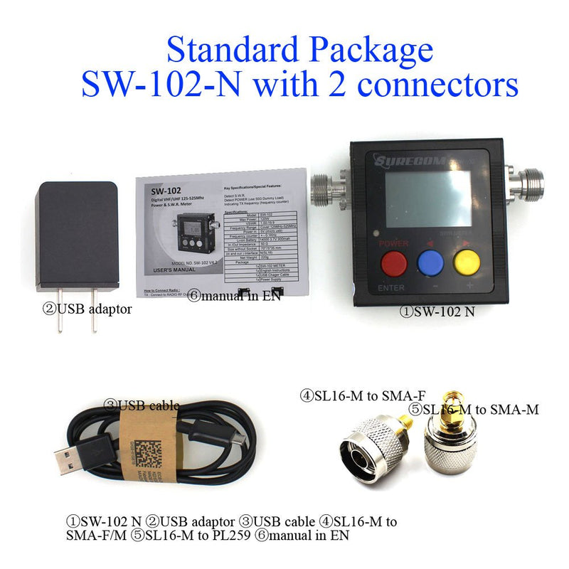 Surecom SW-102 125-525Mhz Digital VHF/UHF Antenna Power & SWR Meter+MF connector