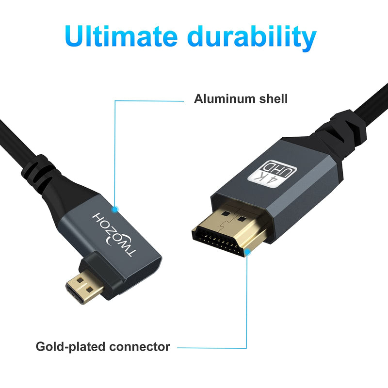 Twozoh Right Angled Coiled Micro HDMI to HDMI Cable, Micro HDMI to HDMI Coiled Cable 90°Degree Stretched Length 30cm to 150cm - Supports 3D/4K 1080p(5FT) Right Angled Micro to HDMI