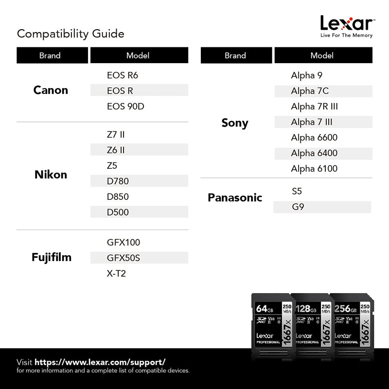 Lexar Professional 1667x 128GB SDXC UHS-II Card, Up To 250MB/s Read, for Professional Photographer, Videographer, Enthusiast (LSD128CBNA1667) Single