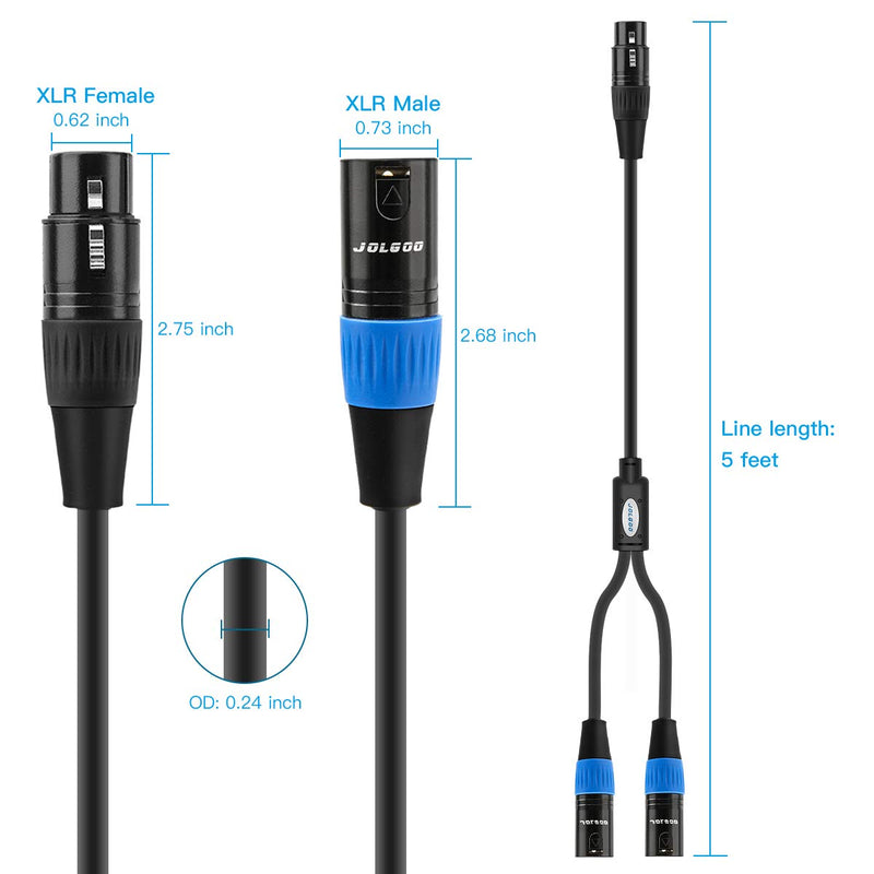 [AUSTRALIA] - XLR Splitter Cable, XLR Female to Dual XLR Male Y Splitter Microphone Cable, Female to 2 Male XLR Y Cable, 5 Feet - JOLGOO 
