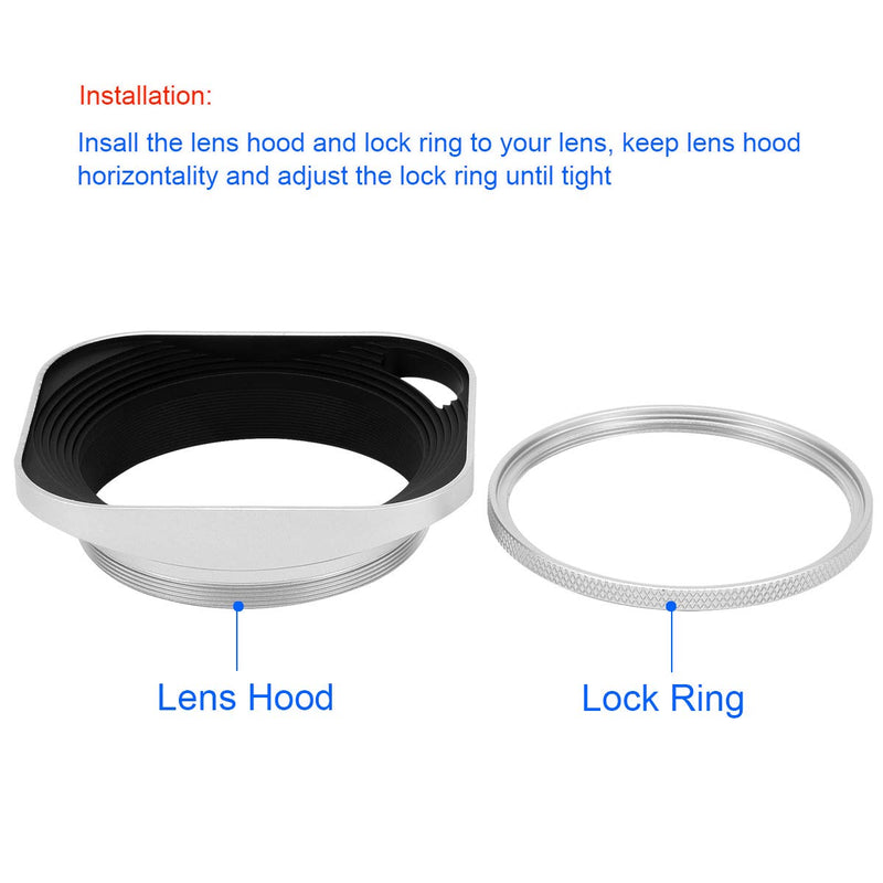 Haoge LH-W55P 55mm Square Metal Screw-in Lens Hood Hollow Out Designed with Cap for Leica Rangefinder Camera with 55mm E55 Filter Thread Lens Silver