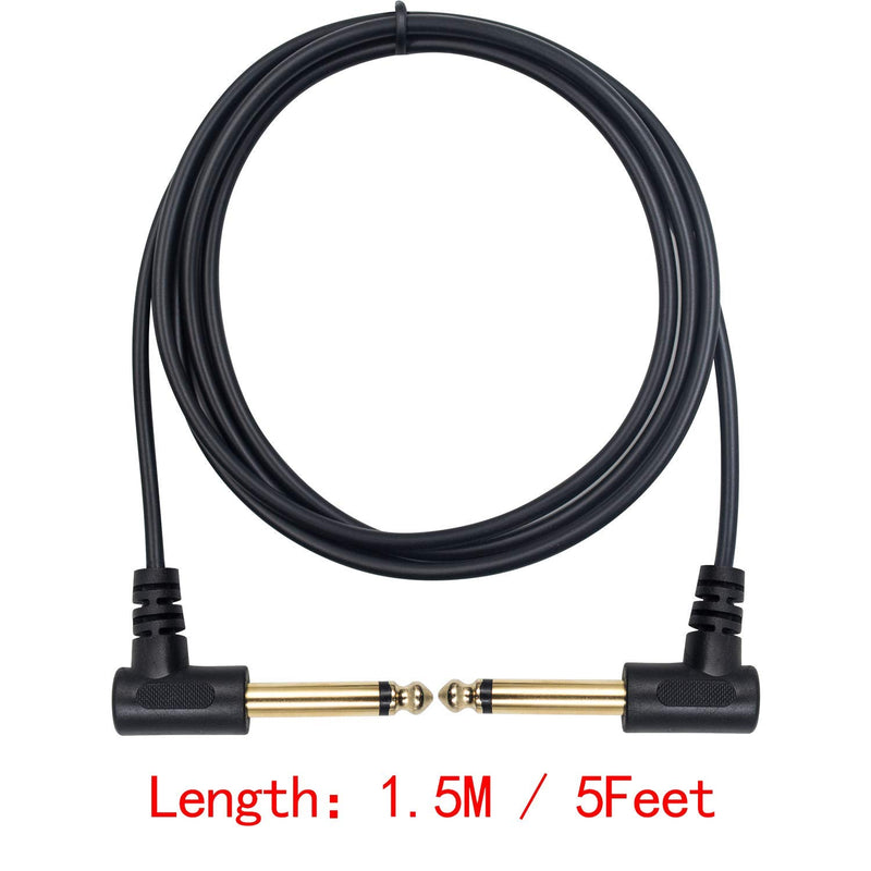 Duttek Guitar Lead, 6.35mm 1/4" 90 Degree Right Angled Male to Male Jack Guitar Instrument TS Mono Cable for Electric Guitar, Bass, Amp, Keyboard, Mixing Desks 1.5M/5FT
