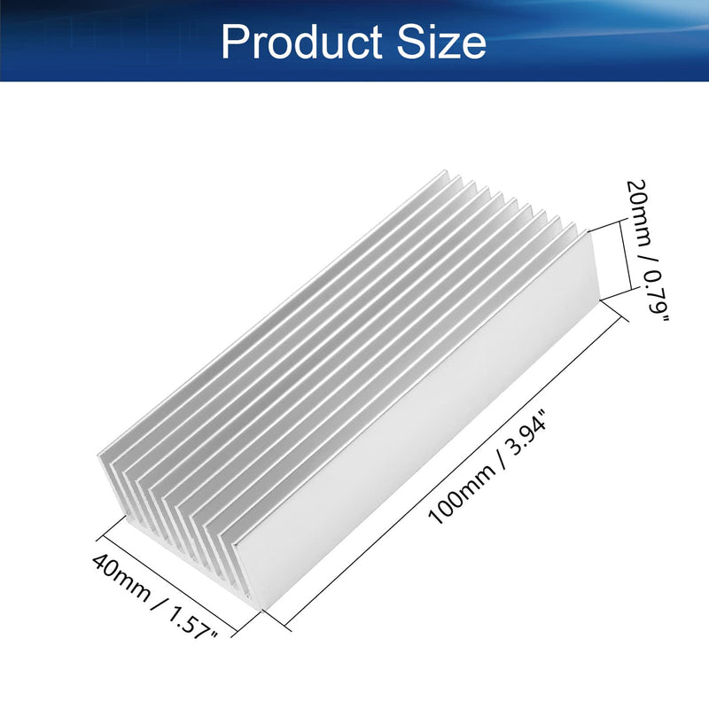 Bettomshin 1pcs Silver High Power Heatsink Kit Aluminum Heatsink Heat Diffuse Cooling Fin 100x40x20mm for Cooling IC Chips 3D Printer