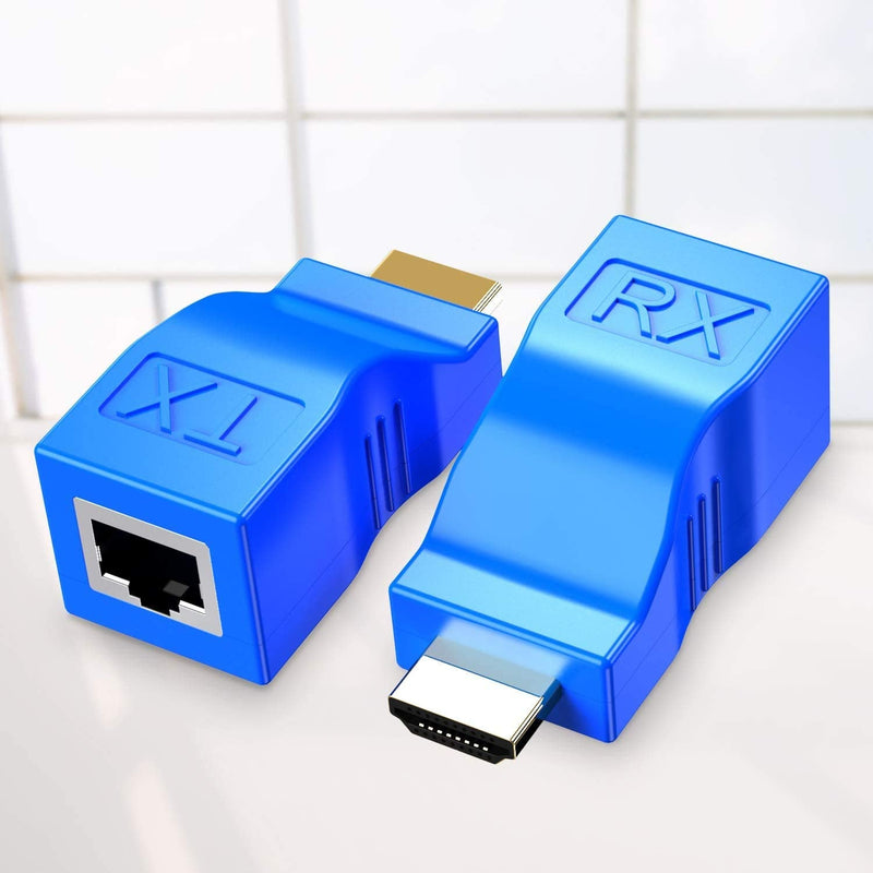 HDMI Extender Adapter, BERLAT HDMI to RJ45 Ethernet Network Converter Over by Cat5-e/6 Cable Splitter 1080p up to 30m/98ft Repeater for HDTV HD TV DVD PS4 STB