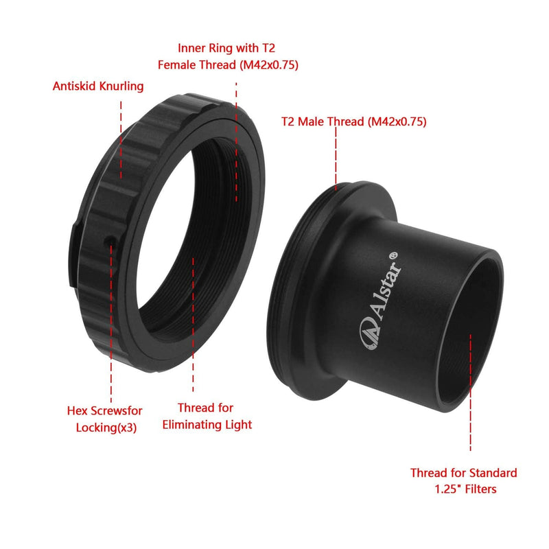 Alstar T-Ring and M42 to 1.25" Telescope Adapter (T-Mount) for 42mm Pentax-k SLR/DSLR Telescope Cameras.(for Camera K-x, K-r, K-01, K-30, K20D, K200D, K2000, K1000, K100D Super, K110D, Etc).